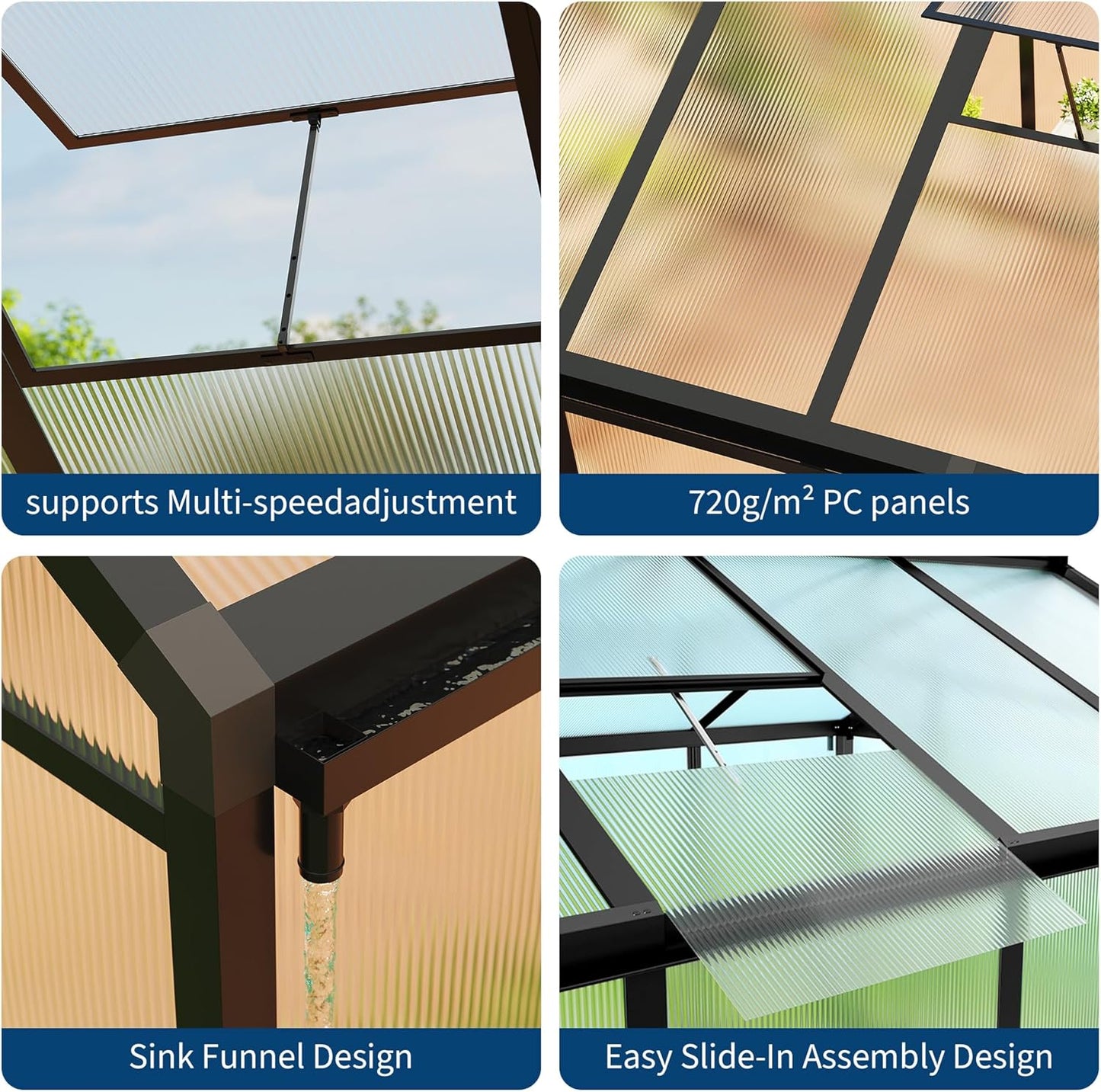 8 x 12 FT Greenhouse, Greenhouses for Outside, Polycarbonate Greenhouse with Aluminum Frame, Lockable Door and Ajustable Roof Vent for Backyard, Green Houses for Outside Garden Backyard, Patio