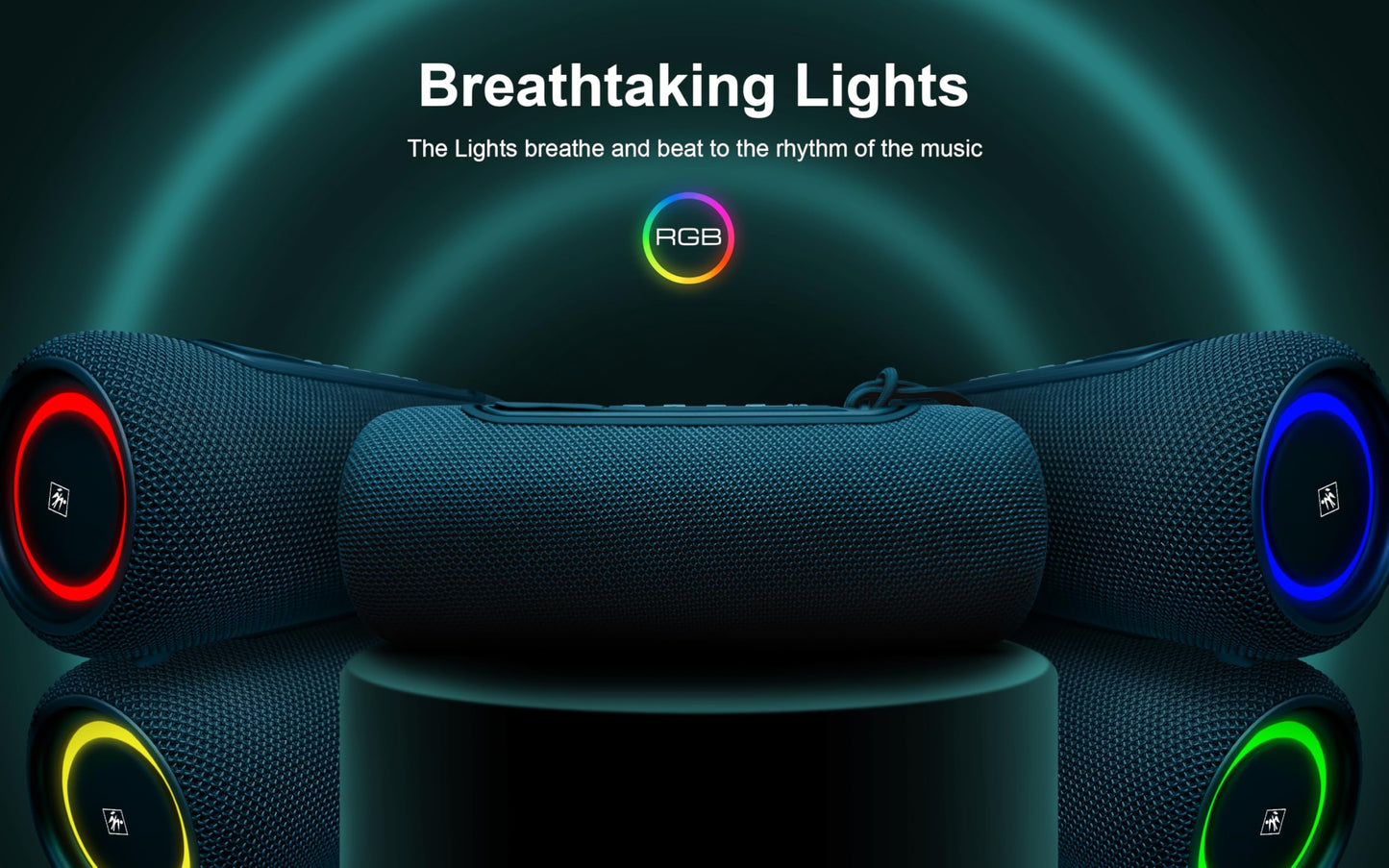 Fisher Portable Bluetooth Speaker IPX5 Waterproof Speaker, 14W PEAK Power Bluetooth Stereo, 8H Playtime, LED Lights, TWS, BT 5.3, Built-in Mic, Hands Free Calling, Wireless Electronics, Home & Outdoor