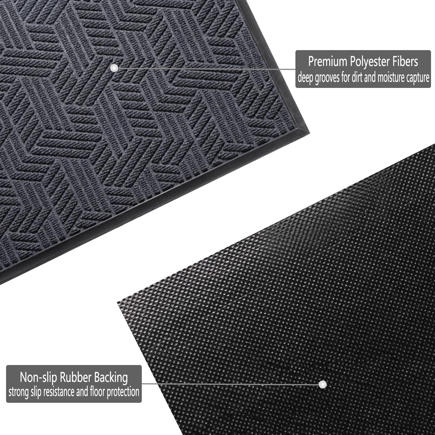 Front Door Mat 47"x32" Indoors Outdoors Welcome Mats, Waterproof Non-Slip Rubber Backing Heavy Duty Doormat Outside Entrance, Low Profile Entryway Rugs Floor Mat for Patio, Pattern B Grey