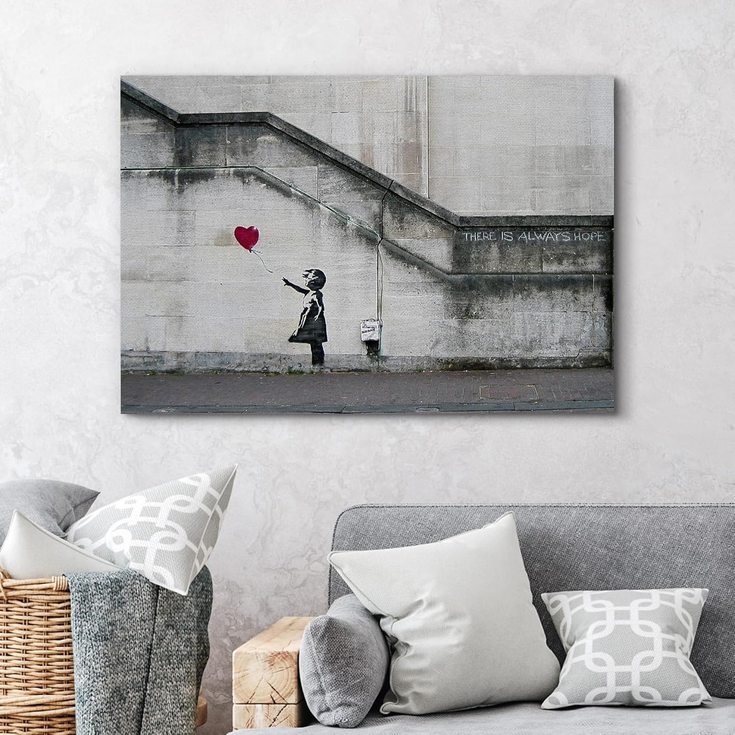 wall26 Canvas Print Wall Art Banksy There is Always Hope Girl with Balloon Graffiti & Street Art Pop Culture Illustrations Pop Art Bohemian Multicolor Dark for Living Room, Bedroom, Office - 16"x24"