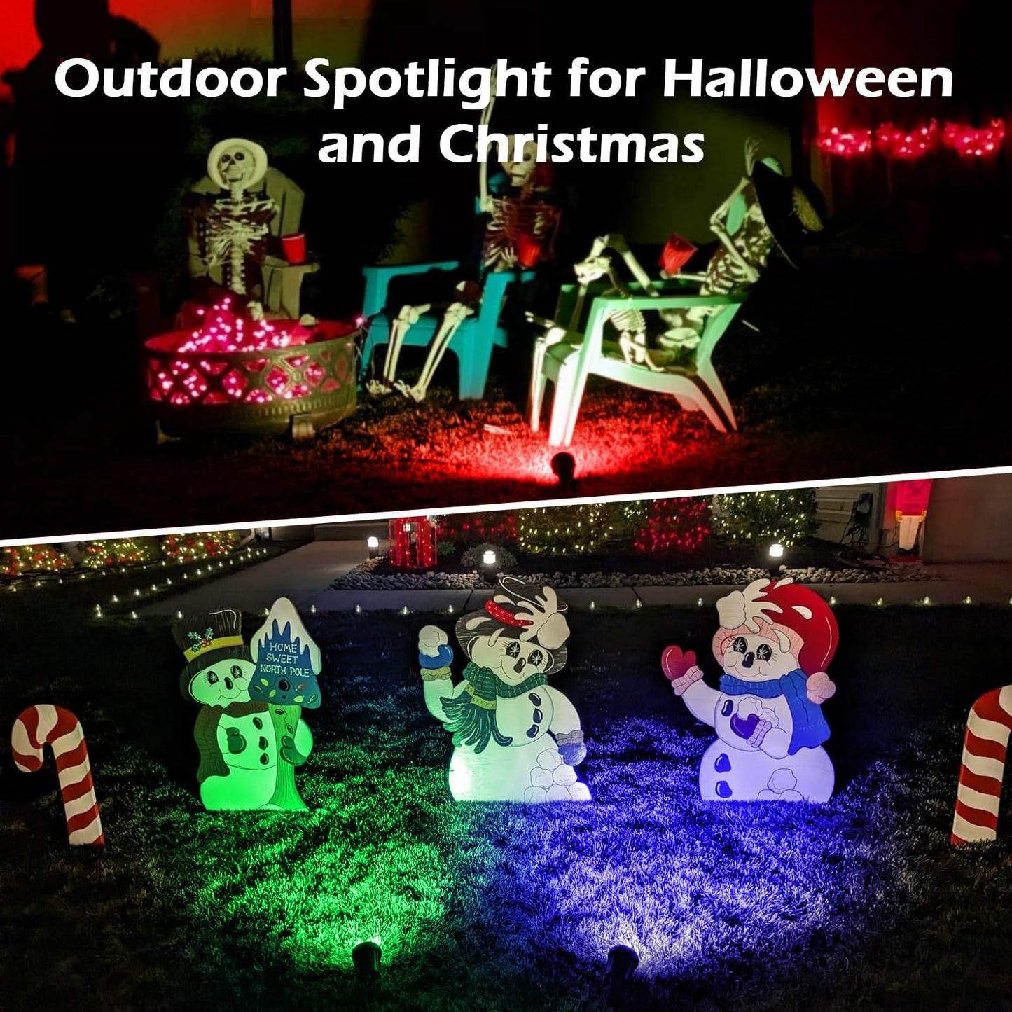 Holeva Spotlight Outdoor – 120V Plug-in, 2700K Warm White LED Landscape Spot Lights with RGB 3 Lenses for Yard, Garden, Lawn&Tree Decor, IP67 Waterproof, Perfect for Holidays&Everyday (2 Pack, Green)