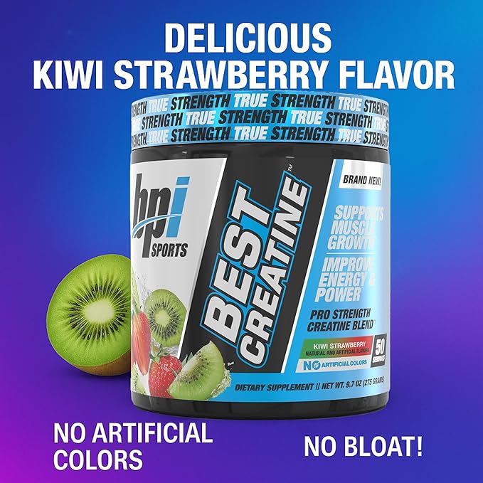 BPI Sports Best Creatine - Creatine Monohydrate Powder for Men & Women, Himalayan Salt - Strength, Pump, Endurance, Muscle Growth, Muscle Definition, No Bloat - Kiwi Strawberry - 50 Servings - 9.07 Oz