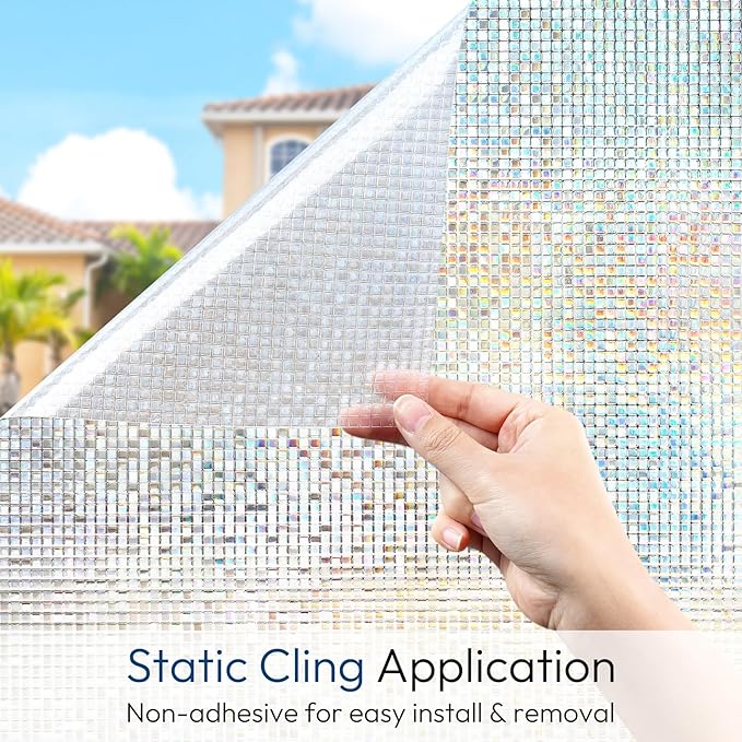 rabbitgoo Window Privacy Film Stained Glass Window Film, Mosaic Rainbow Decorative Glass Cling, Removable Static Cling Tint UV Blocking,Non-Adhesive Privacy Covering for Home, 35.4 x 78.5 inches