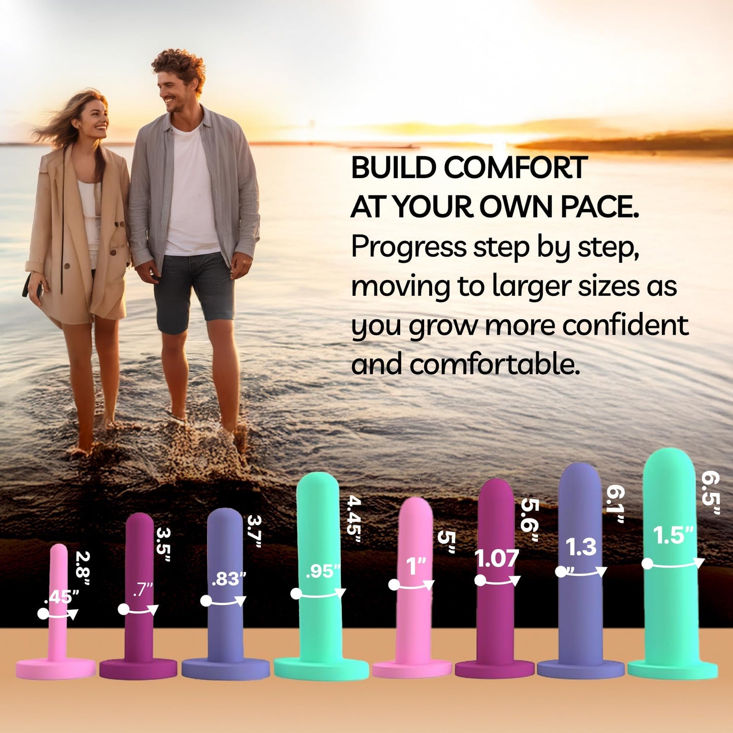 Bliss Innovations Comfort 8-Piece Silicone Wellness Set – Full Progression Kit for Pelvic Floor Support & Flexibility – Soft, Body-Safe – Sizes 1–8 with Elegant Bag + 1.3 oz Glide Bottle – $10 Value