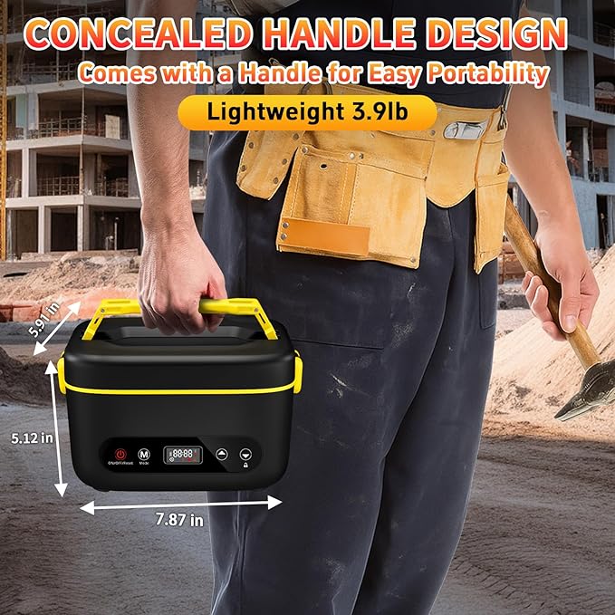 Cordless Electric Lunch Box,24000mAh Heated Lunch Box Battery Powered with Automatic Heating, 5Cups Portable Food Warmer,Multi-Mode Automatic Heating with an Insulated Bag and Utensils (Black)