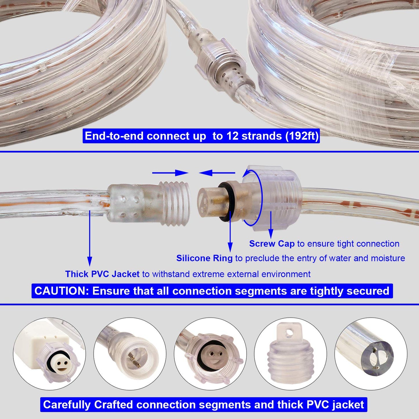 Areful Blue Led Rope Lights, 16Ft Flexible Strip, Waterproof Pvc, High Brightness 3528 Leds, Model Led-Mlf-2W-16Ft-Ex-B-1.
