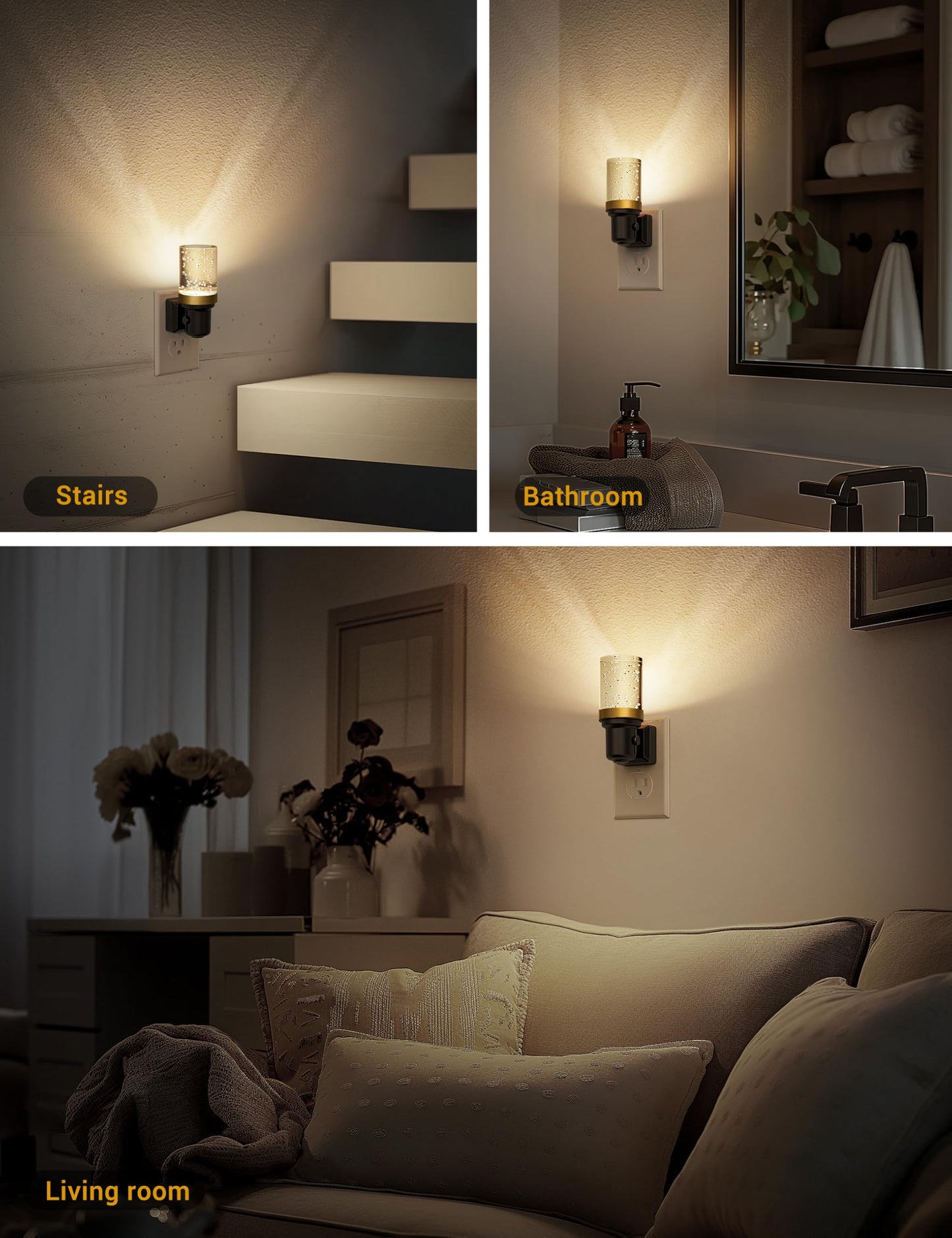 JandCase Dimmable Night Light, Auto On/Off Sensor, 3000K Warm White, 0-100LM, 2 Pack, Bubble - Warm, Model C-GY220