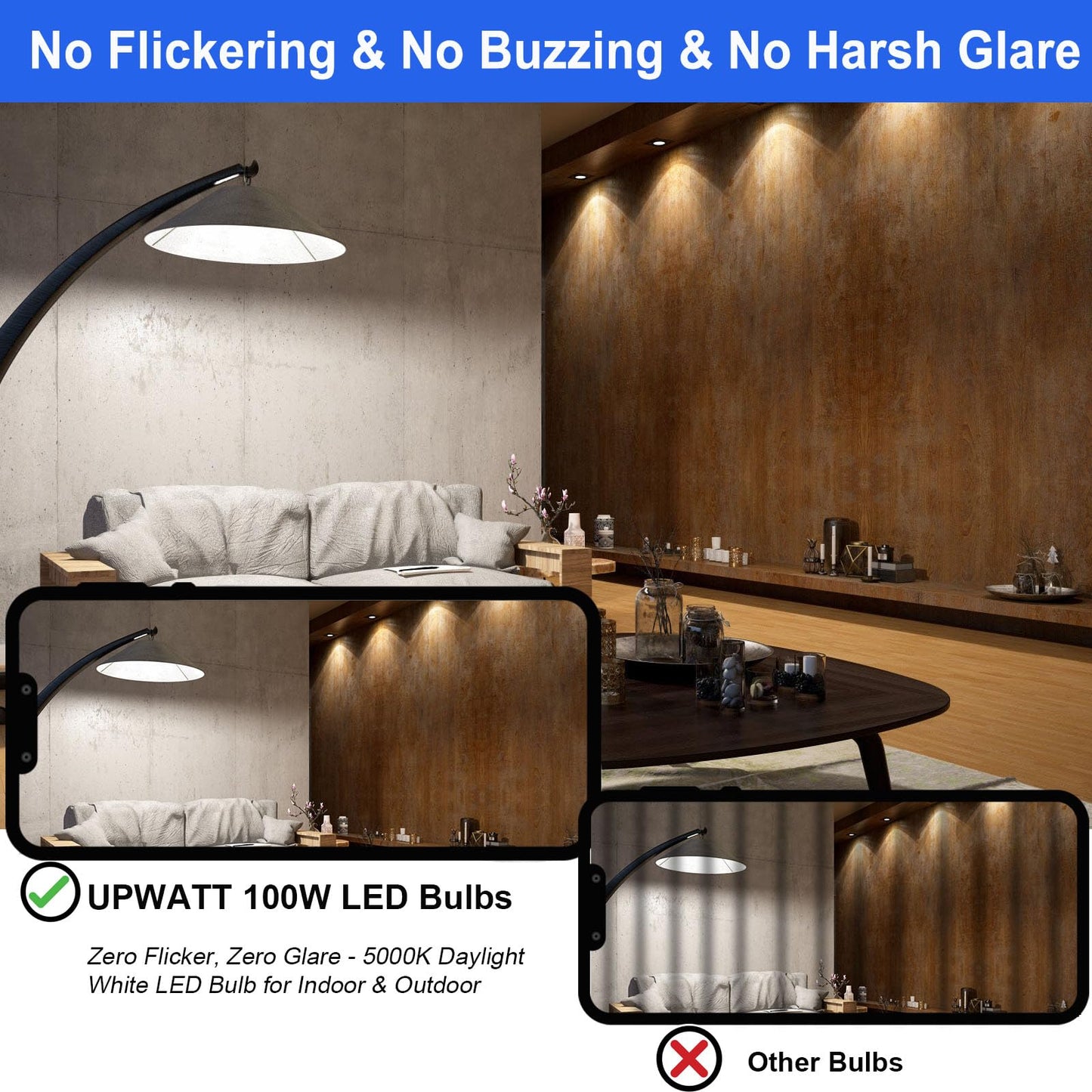 Upwatt A19 Led Bulbs  E26 Led Light Bulbs -12W (100W Equivalent)  Non-Dimmable  Daylight 5000K  Bright White For Home Lighting (Pack Of 4)
