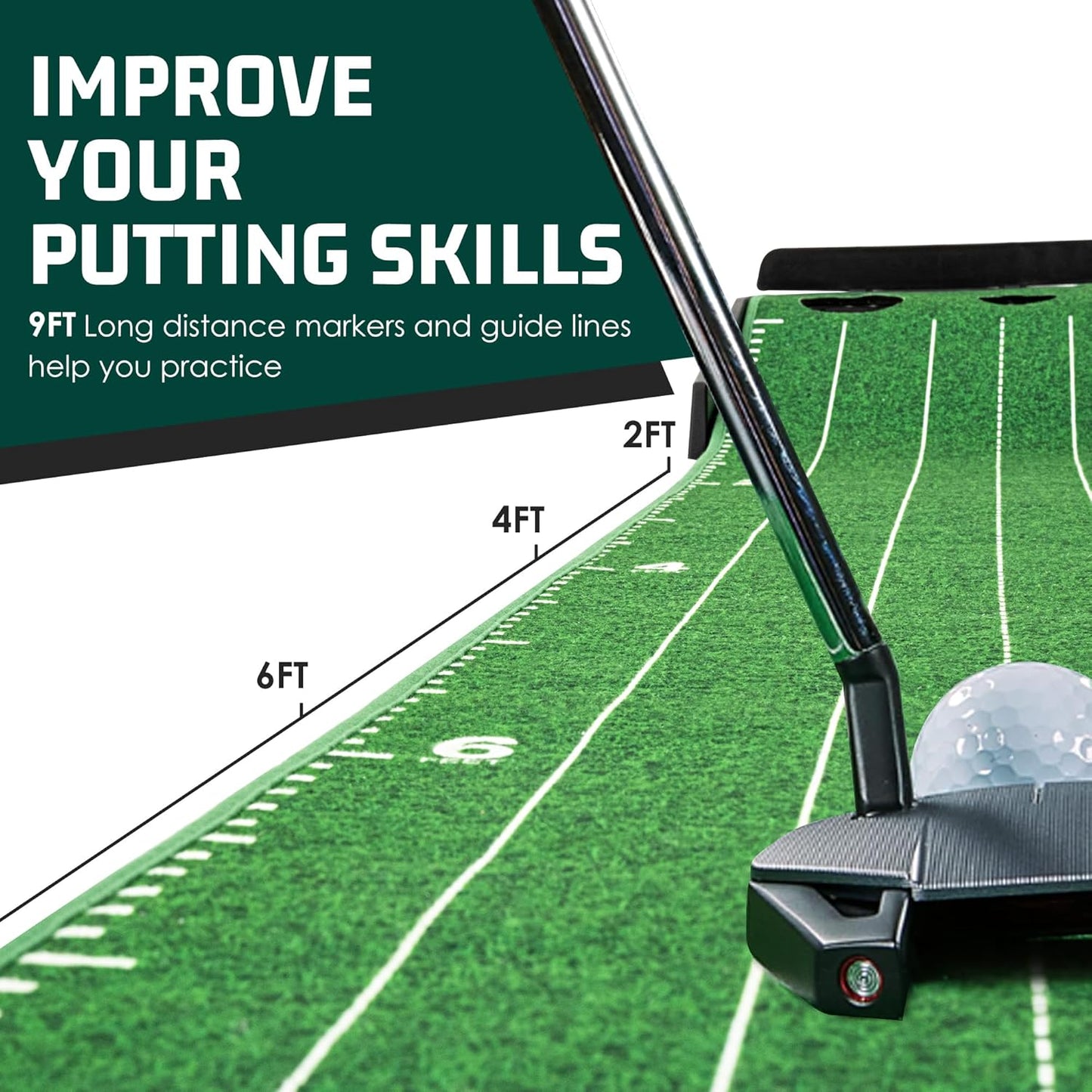 ropoda 9ft Upgraded Golf Putting Green, Portable Putting Mat for Home and Office with Update Auto Ball Return Function, Golf Practice Putting Mat Aid for Indoor and Outdoor Use