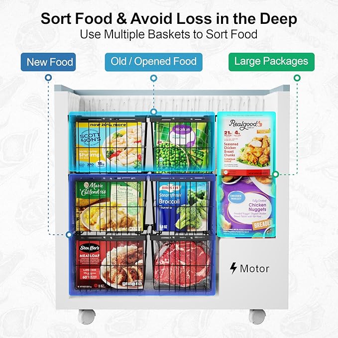 iSPECLE Freezer Organizer Bins - 5 Pack Adjustable & Extra Large Deep Freezer Organizer Bins for 5 to 9 Cu.Ft Chest Freezer, Easy Organize Basket Store More, Stackable No Wasted Space, Black