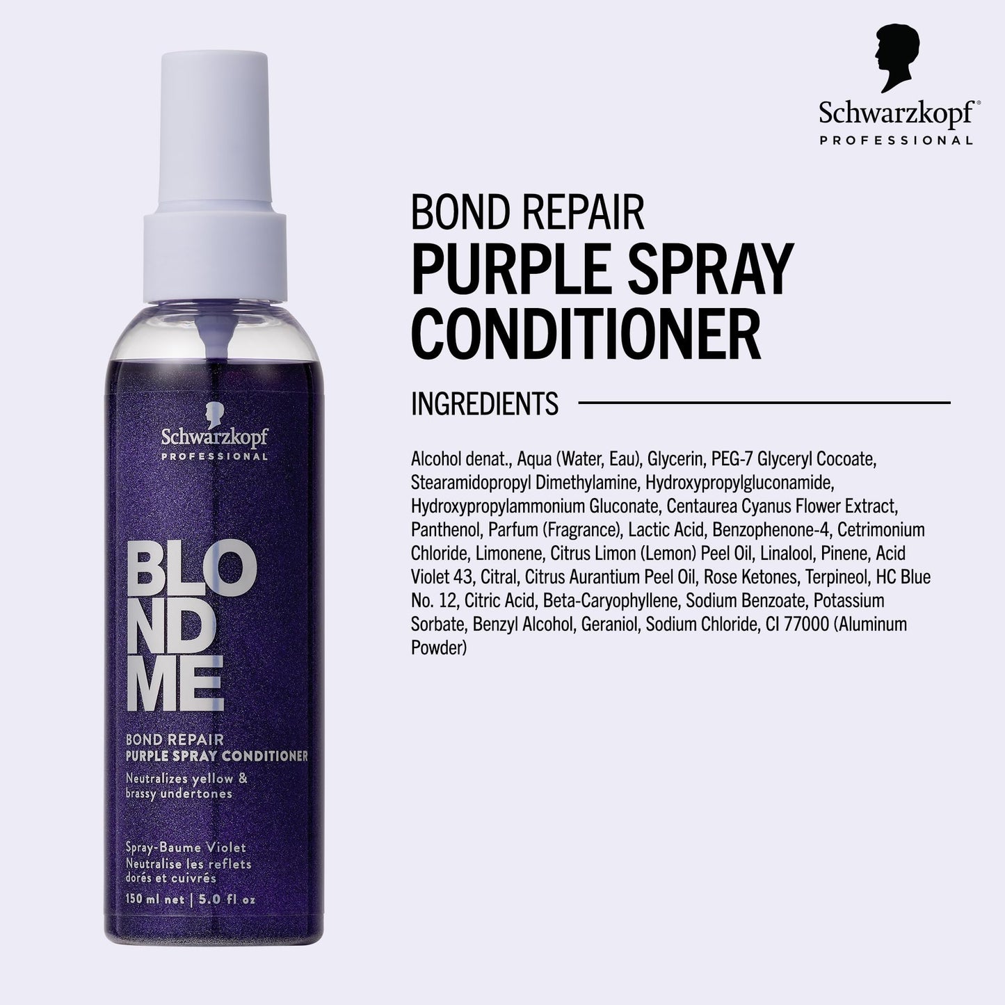 BlondMe Bond Repair Purple Spray Conditioner for Blonde Hair | Neutralize Yellow & Brassy Tones | Strengthen, Repair, & Prevent