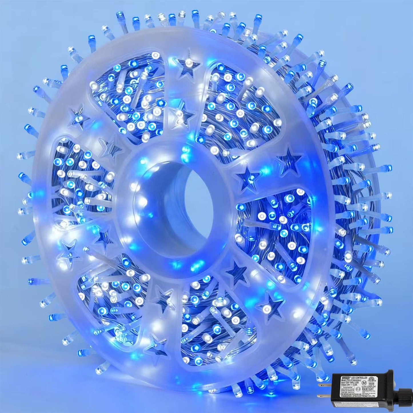 Yeguo 165Ft 500 Led Blue And White Christmas Lights Outdoor Waterproof  Clear Wire String Lights Indoor Plug In  8 Modes Clear Wire Twinkle Tree Light For Xmas Party Garden