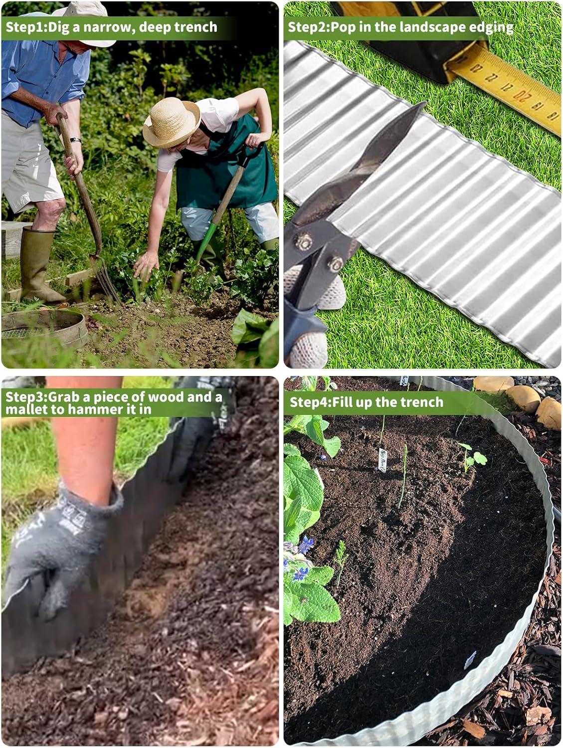 Corrugated Metal Garden Edging - 6" x20' Galvanized Steel Border, Durability Easy to Cut, Easy Installation & Stability, Ideal for DIY Flower Beds, Pathways and Patio Design Silver
