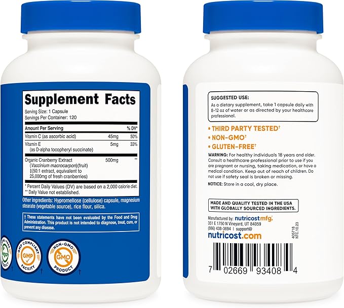 Nutricost Cranberry Extract (25,000mg) (120 Capsules) with Vitamin C & Vitamin E