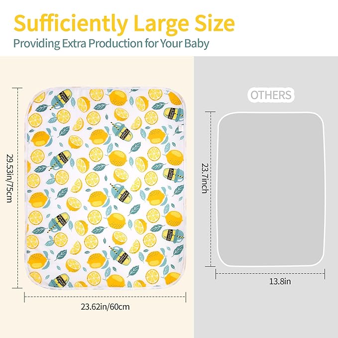 2Pcs Diaper Changing Pads for Baby, Lemon Change Mat, 3Layers Waterproof Change Pad Foldable Absorbent Mats for Women, Reusable Incontinence Underpads for Patient 24''x30'' (Lemon Blue Duck)