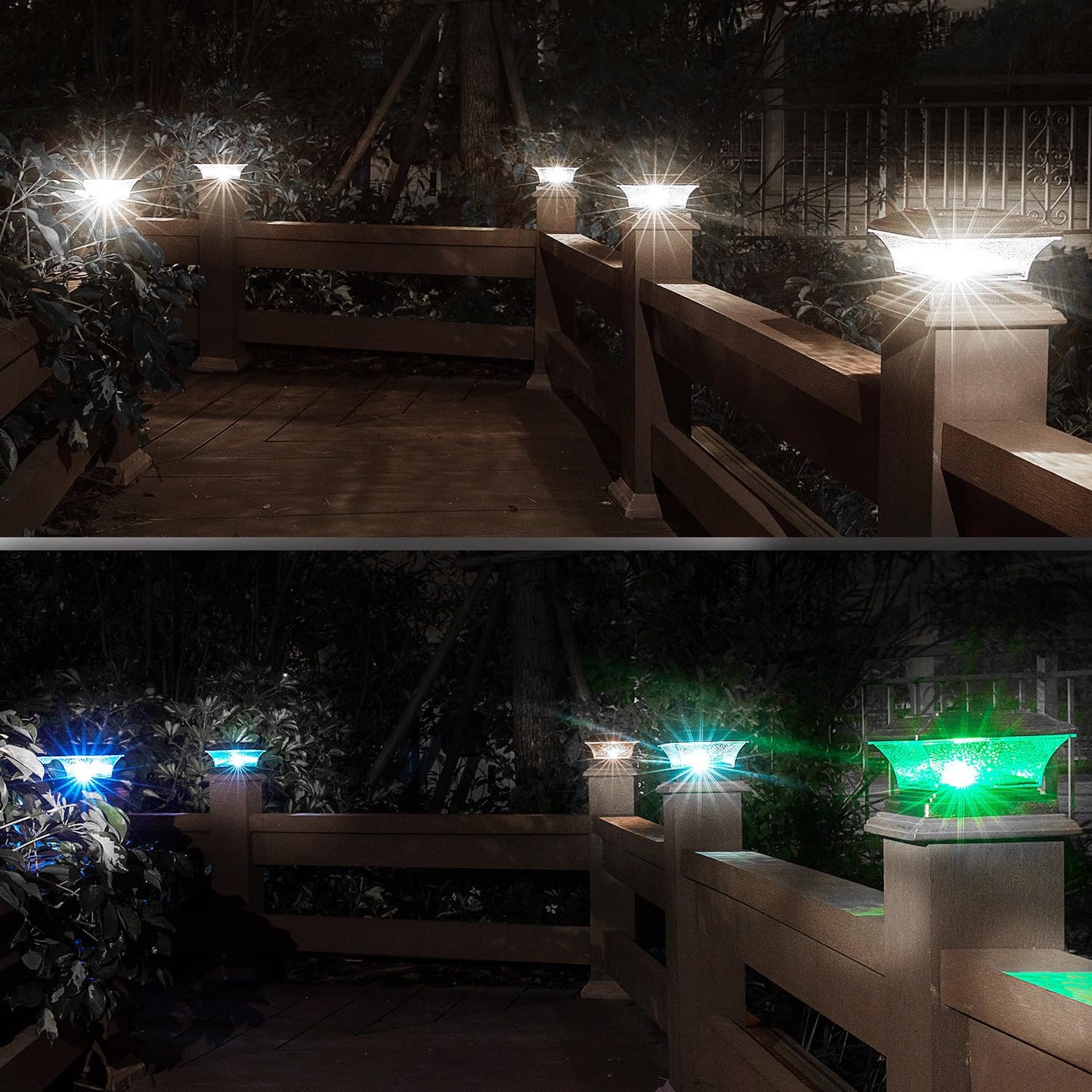 HUYIENO Solar Post Cap Lights LED, Warm White & 7 RGB Colors, 6pk, Brushed Copper, Model HY1238C-6