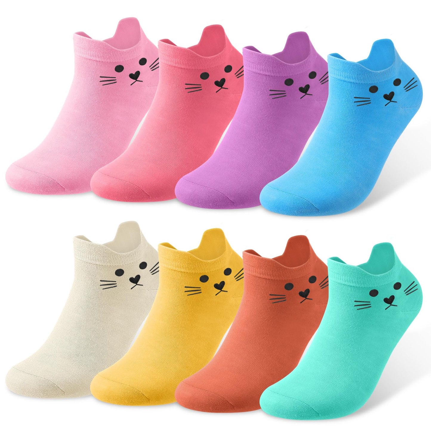 Eurzom 8 Pack Women's Cat Ankle Socks Cotton Breathable Colorful Cute Animal Low Cut Sock Novelty Gifts for Girls Teens