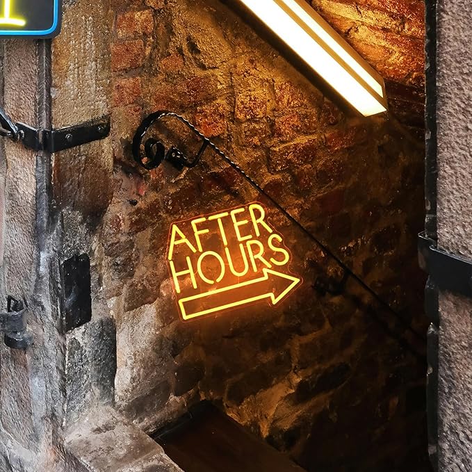 After Hours Neon Sign Bar LED Neon Lights Signs Orange Letter with Arrow Neon Signs for Wall Decor Dimmable Neon Wall Light for Club Pub Man Cave Bar Garage Party Decor Business Sign