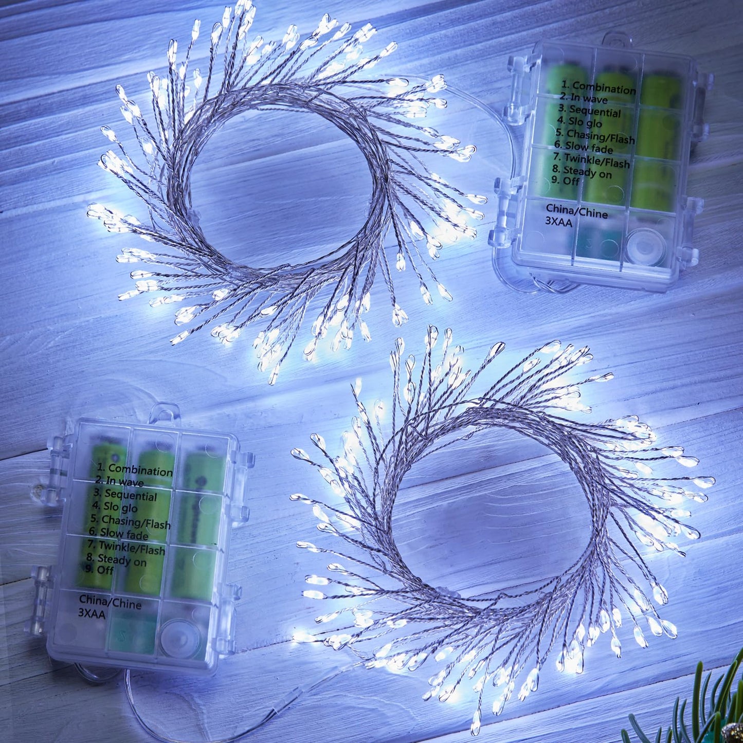 Minetom Outdoor Fairy Lights, 2 Pack Twinkle String Lights, 5 Feet, 60 LEDs, Battery Operated, Pure White