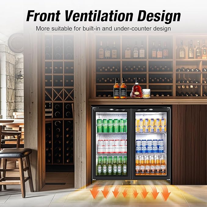 Beverage Refrigerator Drink Fridge, Back Bar Beer Fridge With 2 Glass Door, 35.5 In Height Beverage Cooler, Under Counter Refrigerator, Drink Cooler Undercounter Refrigerators, Outdoor Fridge