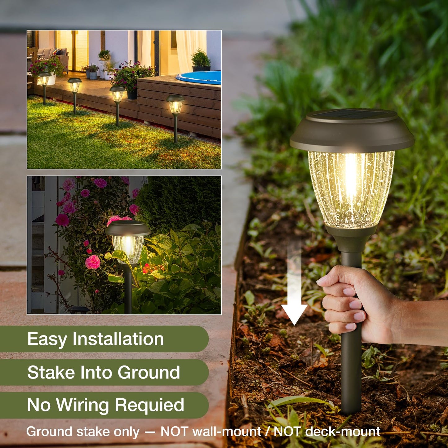 XMCOSY+ Solar Lights Outdoor 10/25 LM LED with 2 Lighting Modes, Solar Garden Lights Glass and Metal, IP65 Waterproof Solar Powered for Yard Pathway Walkway Driveway Patio (6 Pack, Warm White)