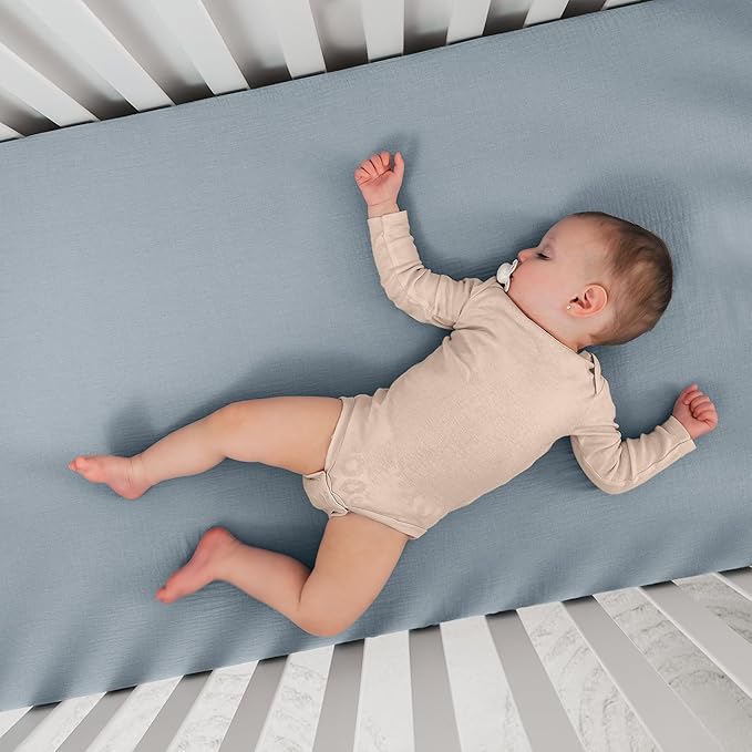 Comfy Cubs 100% Muslin Cotton Fitted Crib Sheet - Soft, Standard & Breathable Crib Sheets for Toddler Mattress - Snug Fit, Secure Elastic with Beautiful Packaging for Boys & Girls - Pacific Blue