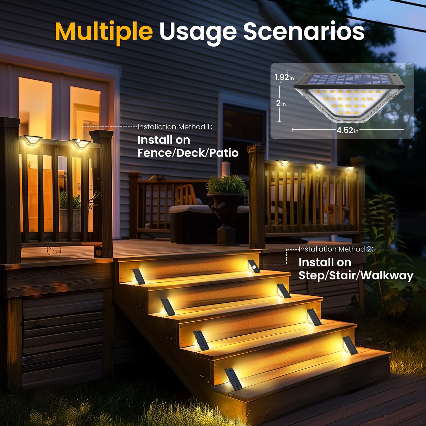 Solpex Solar Deck Lights Outdoor Solar Step Lights For Outside Two-Sided Fence Lights With 33 Leds Waterproof Ip65 For Garden Fence Deck Steps Stair Porch(6 Pack Warm White)
