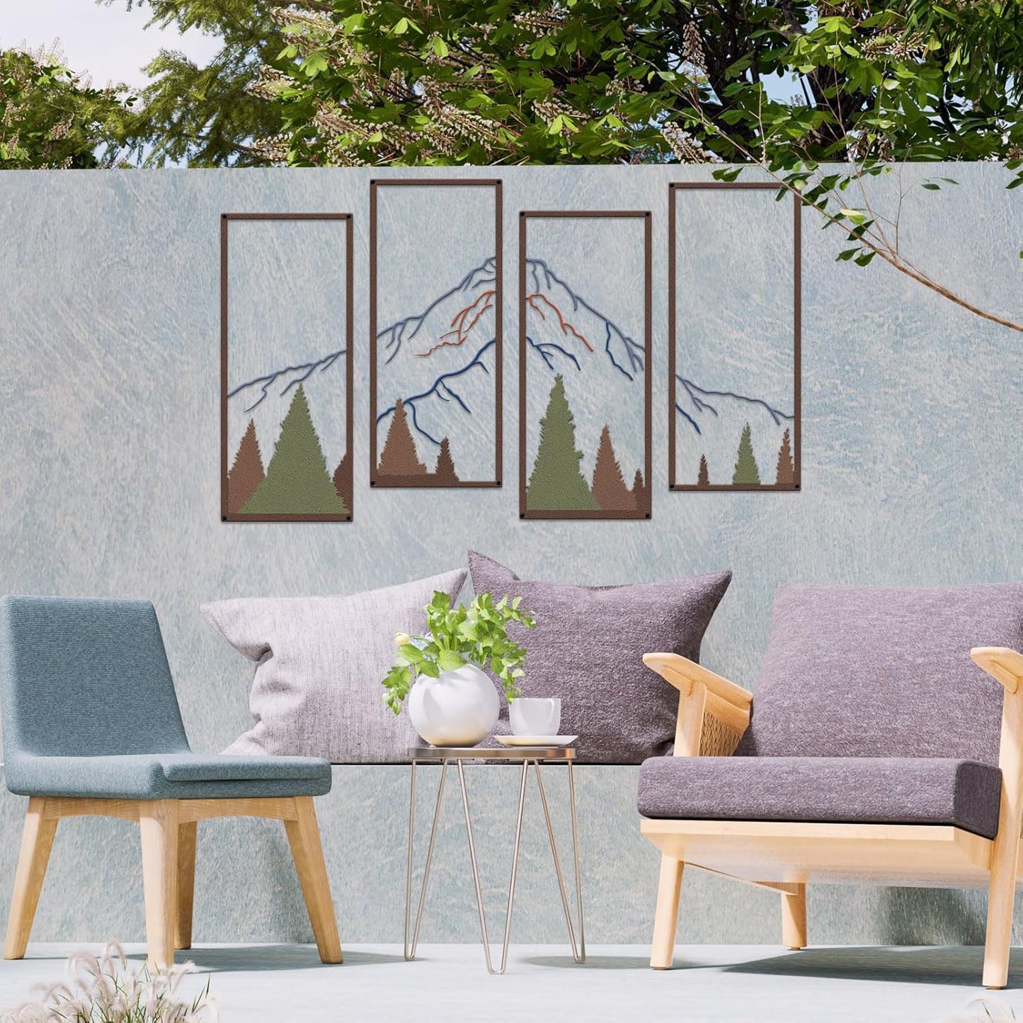 ruelen 4 Pcs Metal Mountain and Forest Wall Decor Colorful Landscape Mountain Wall Art Pine Tree Forest Wall Decoration Rustic Nature Wall Decor for Living Room Home Office Bathroom Indoor (Large)