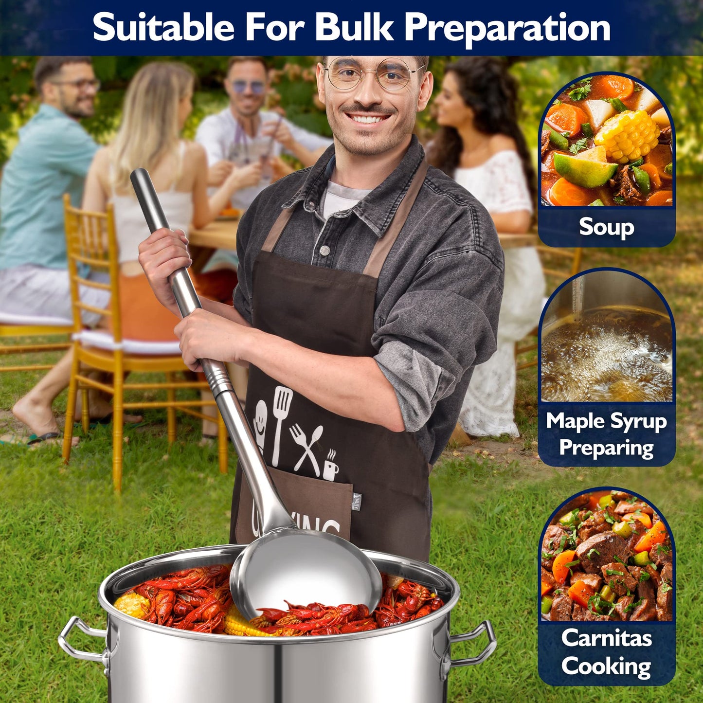 ARC LS090 36 Inch Stainless Steel Crawfish Boil Spoon Mixing ladel with Threads Removable Handle Long Handle Spoon for Large Batch Cooking Crawfish Boil and Brewing Beer