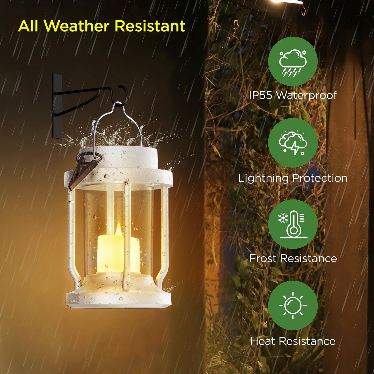 FriutShine Solar Lantern - Hanging Outdoor Indoor Light, Flameless Candle, Weatherproof, 1 Pack, White, Model L01