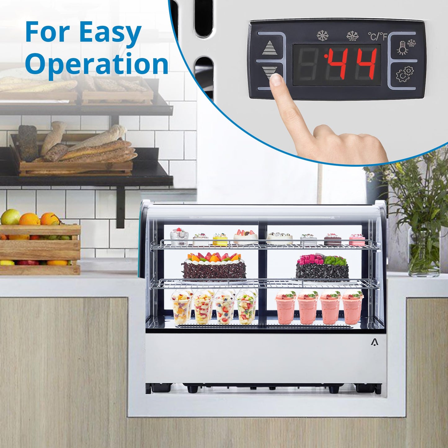 5.6 Cu.ft Refrigerated Display Case, Countertop Refrigerated Display Case, Commercial Cake Display Refrigerator with Curved Glass, LED Light, Adjustable Shelves, 0-12℃ for Bakery, Cafe, Dessert Shop