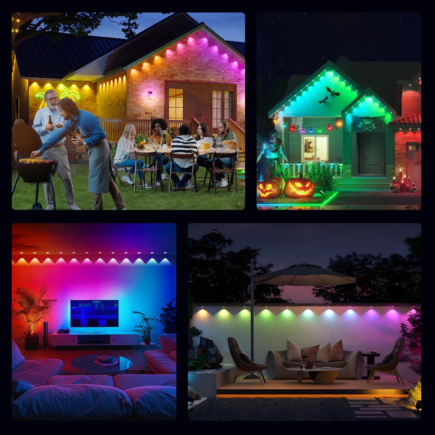 UPONELED Outdoor LED Lights, 120FT RGB Waterproof Eaves Light, App/Remote Control, Model UPLEL-120, White