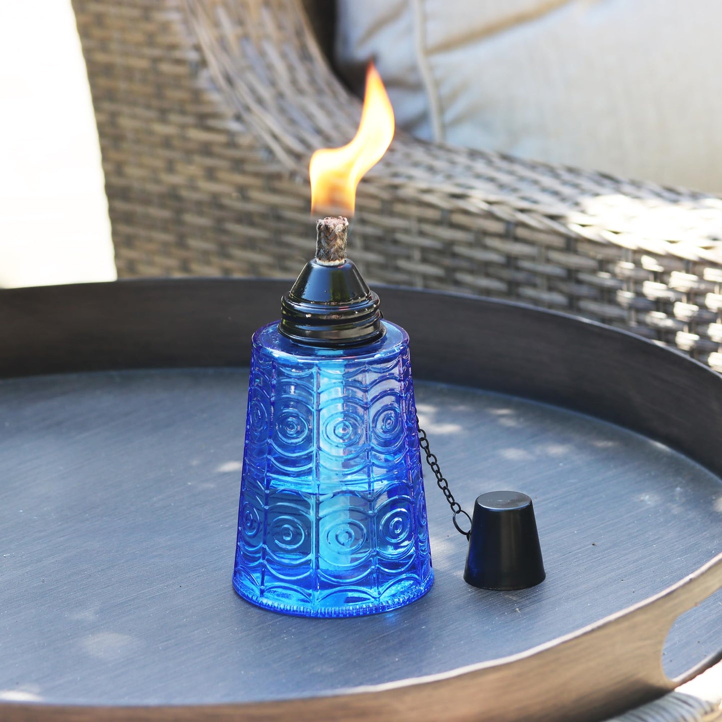 Seraphic Citronella Table Top Torches, Set of 3, 16oz Decorative Glass Candles, Cobalt Blue for Outdoor Patio and Garden