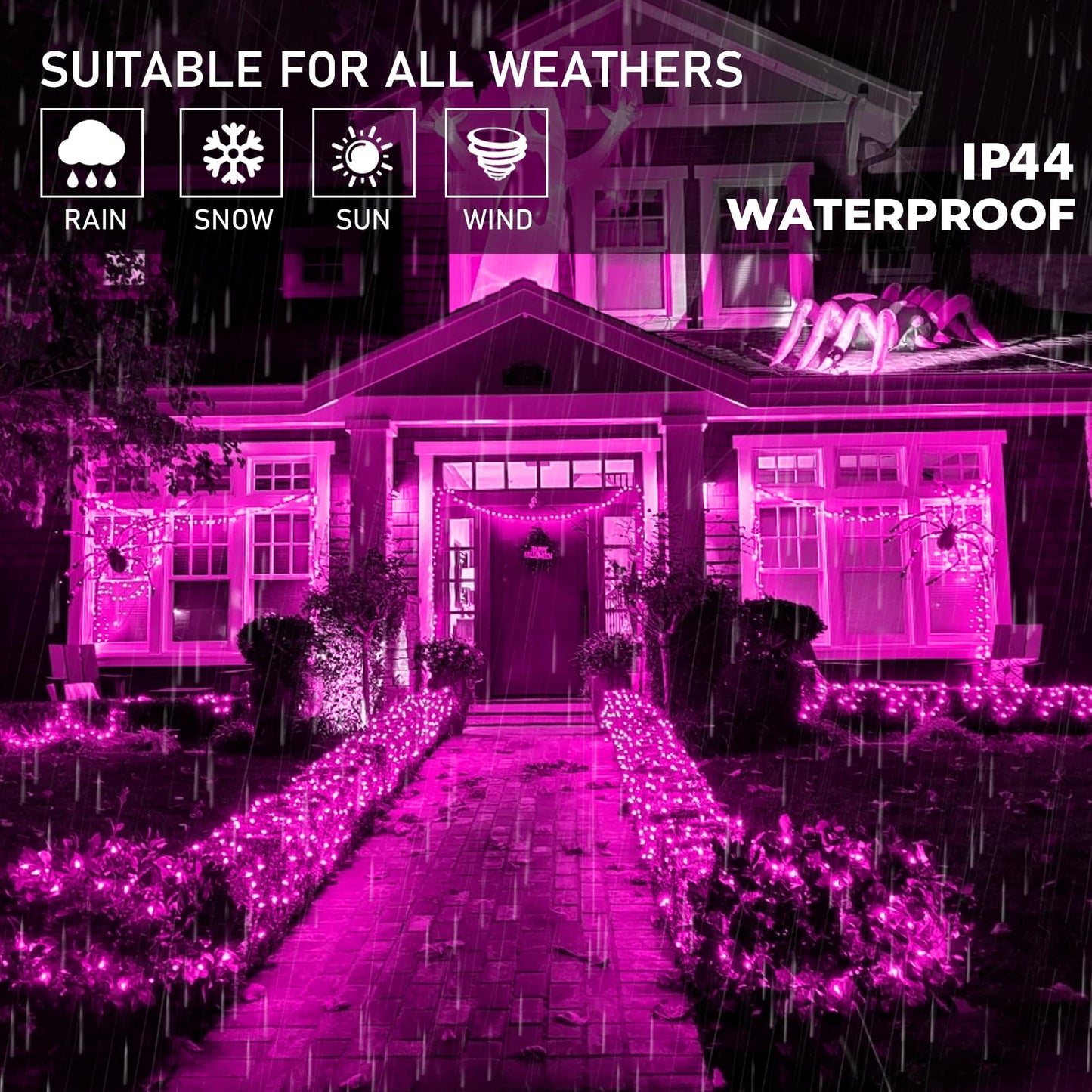 kemooie 500 LED Pink Fairy Lights, 164 FT, Black Wire, 8 Modes, Indoor/Outdoor Decoration