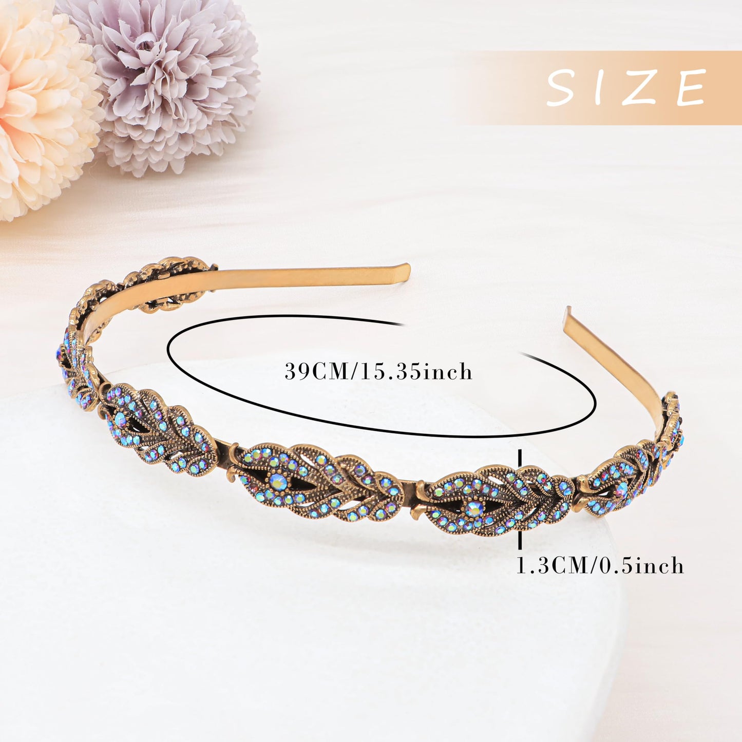 Oriamour Flower Design Rhinestone Crystal Wedding Headband Bridal Headpieces Simple Design Bridal Headband (Bronze Purple AB)