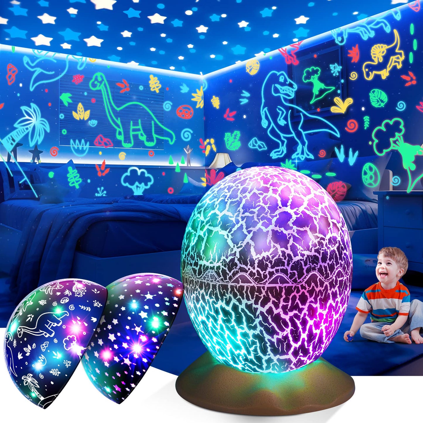 Dinosaur Toys for Kids Age 3-12: Wired Dinosaurs Egg Night Light Gifts for Boys 4 5 6 7 8 9 Year Old 2-in-1 Dino & Star Projecto
