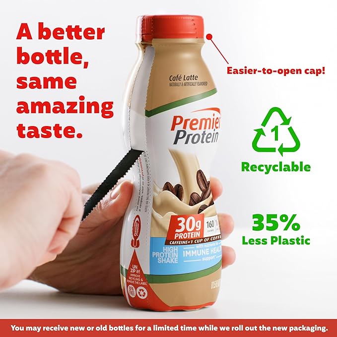 Premier Protein Shake, Café Latte, 30g Protein 1g Sugar 24 Vitamins Minerals Nutrients to Support Immune Health, 11.5 fl oz (Pack of 6)
