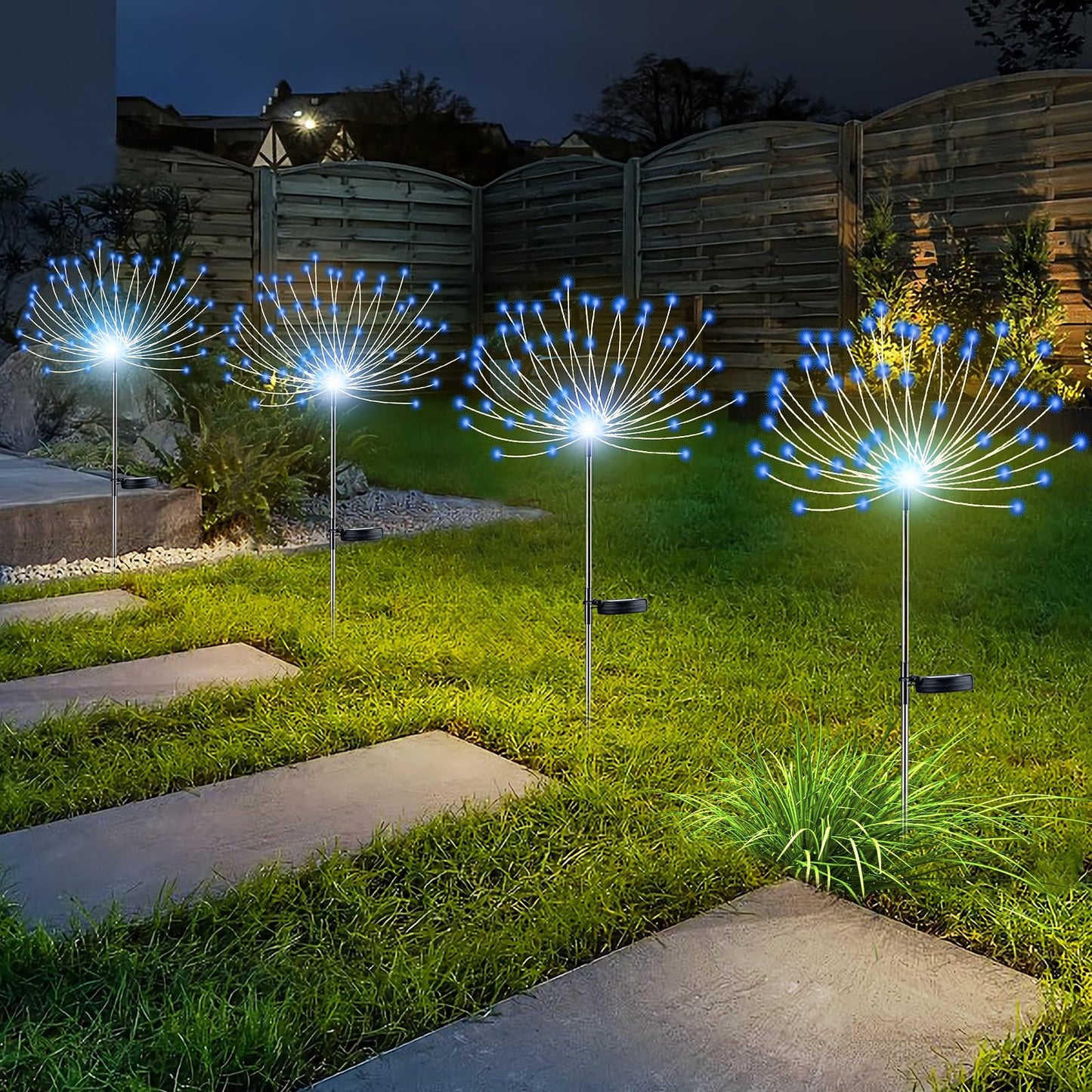 YOTOZU Solar Firework Light 120 LED Copper Wire String 4 Pack Outdoor Garden Decoration Blue