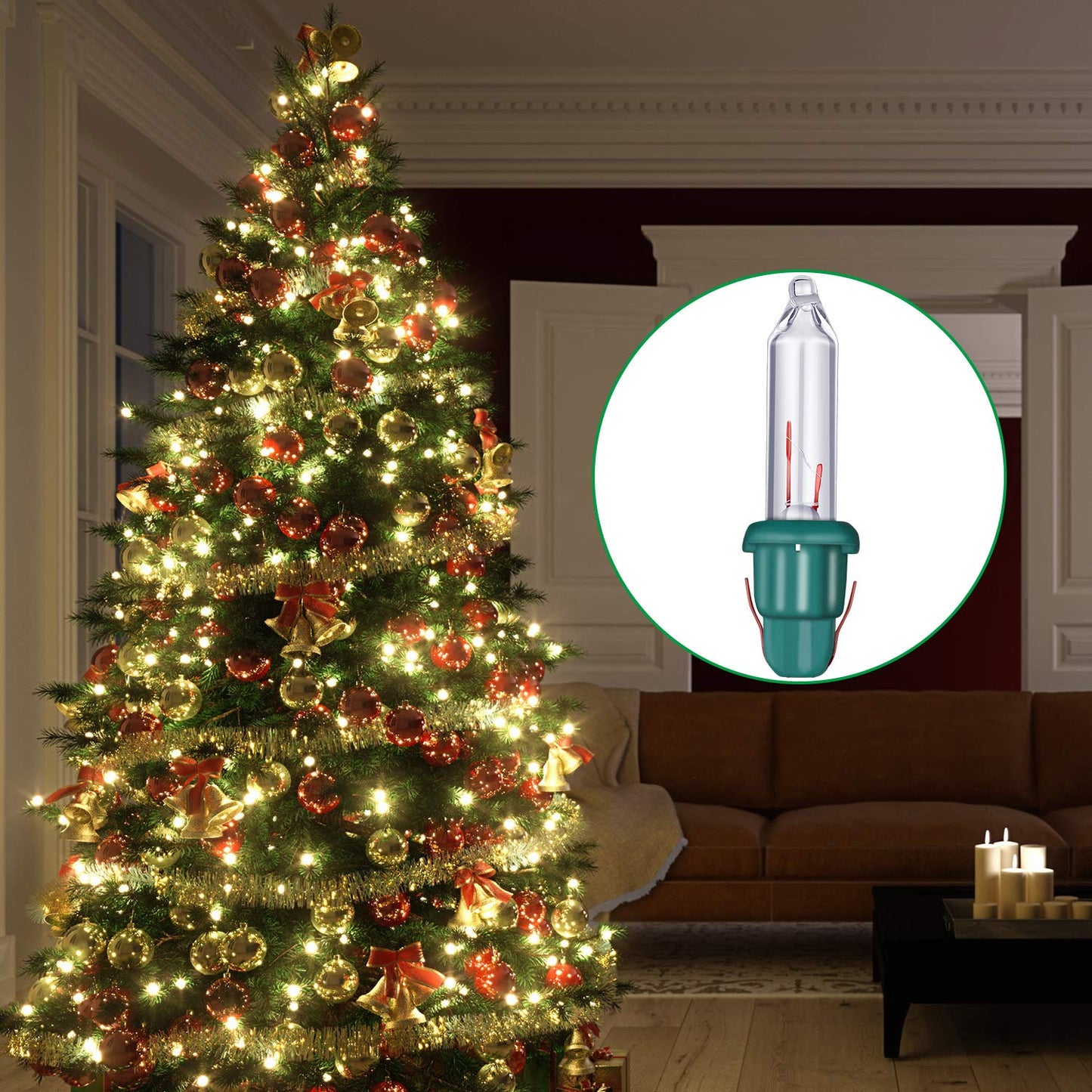 Mudder Christmas Mini Light Bulbs, 2.5V Incandescent, Clear Glass, Green Base, 0.17A, 0.425W - 400 Count