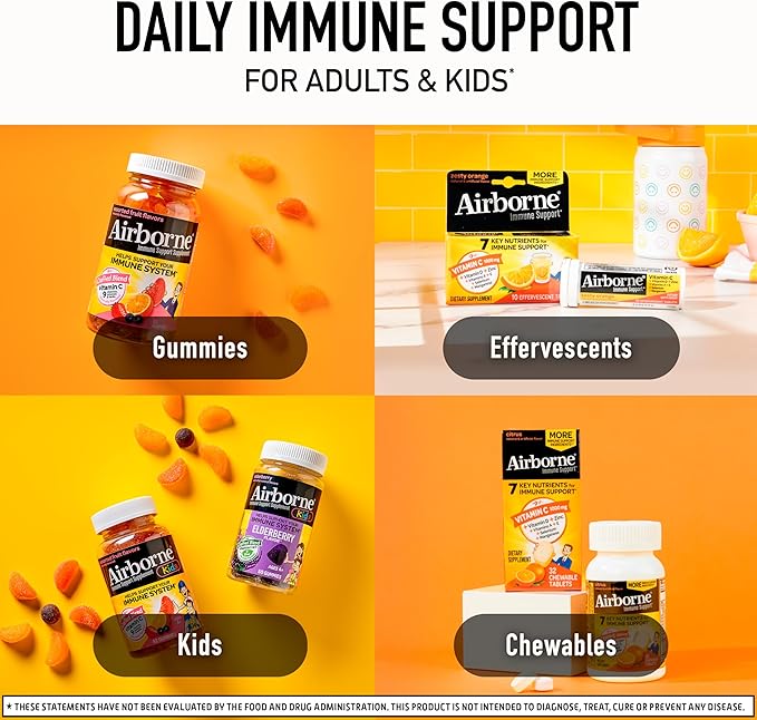 Airborne Vitamin C 1000mg (per Serving) - Citrus Chewable Tablets (116 Count in a Bottle), Gluten-Free Immune Support Supplement, with Vitamins A C E, Zinc, Selenium, Echinacea, Ginger, Antioxidants