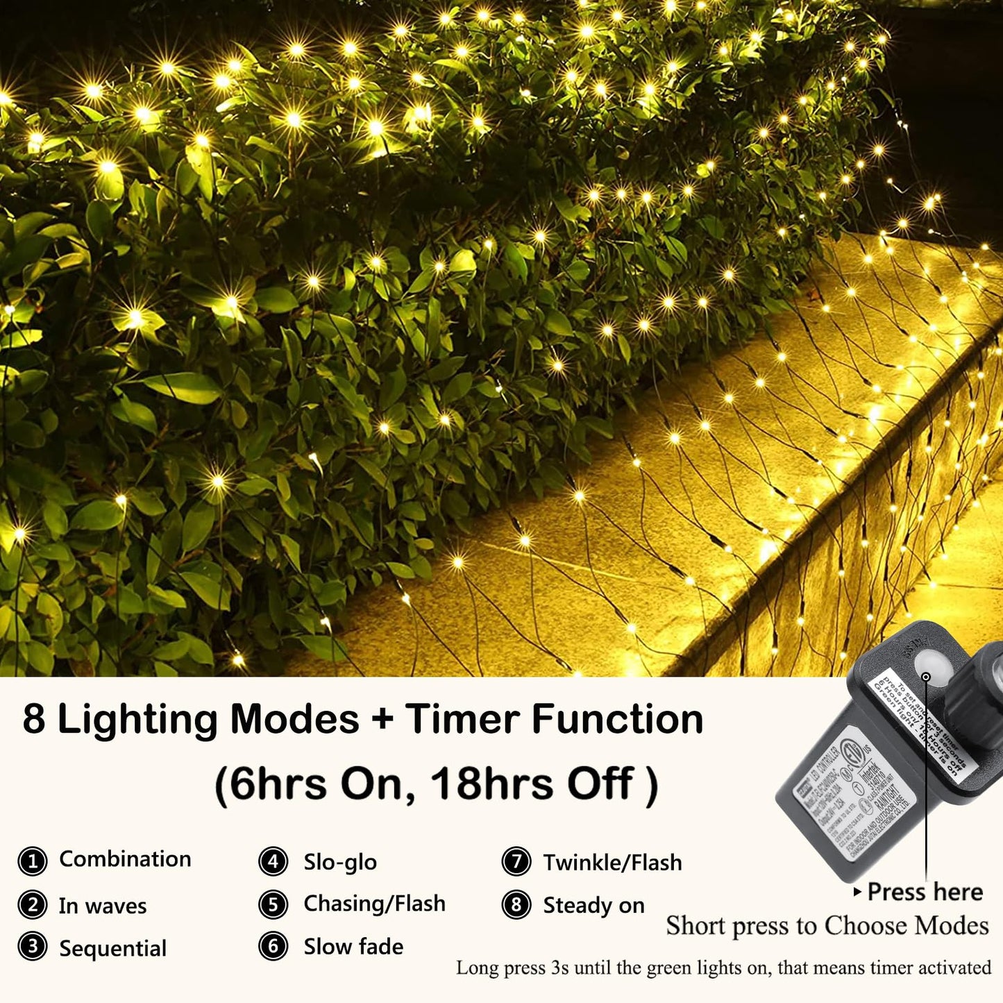 Joomer Christmas Net Lights - 12FT x 5FT, 360 LED, Waterproof, 8 Modes, Green Wire, Warm White