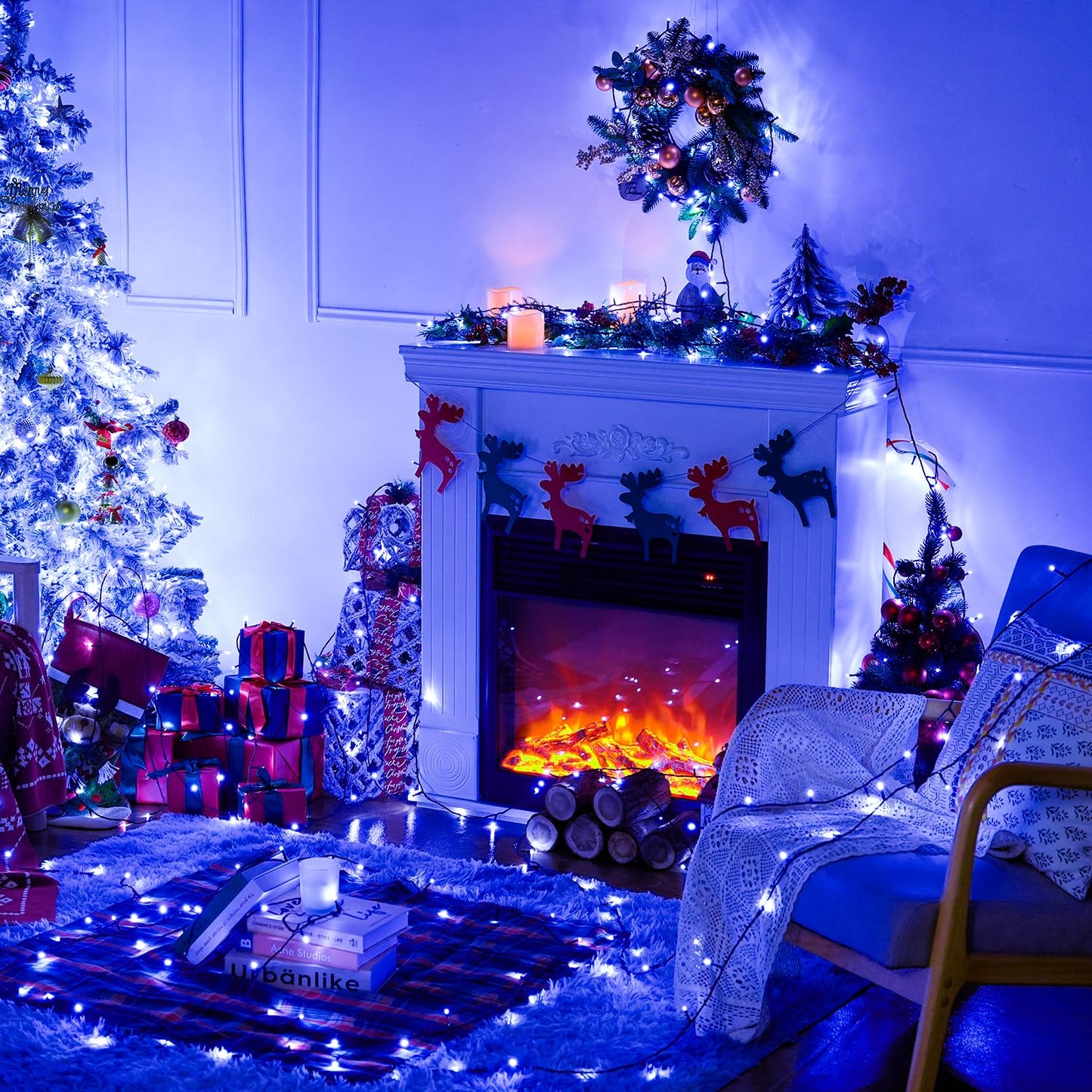 JMEXSUSS 250 LED Christmas String Lights, Waterproof, 91.5ft, Blue, Extendable, Model EXS-S-0250