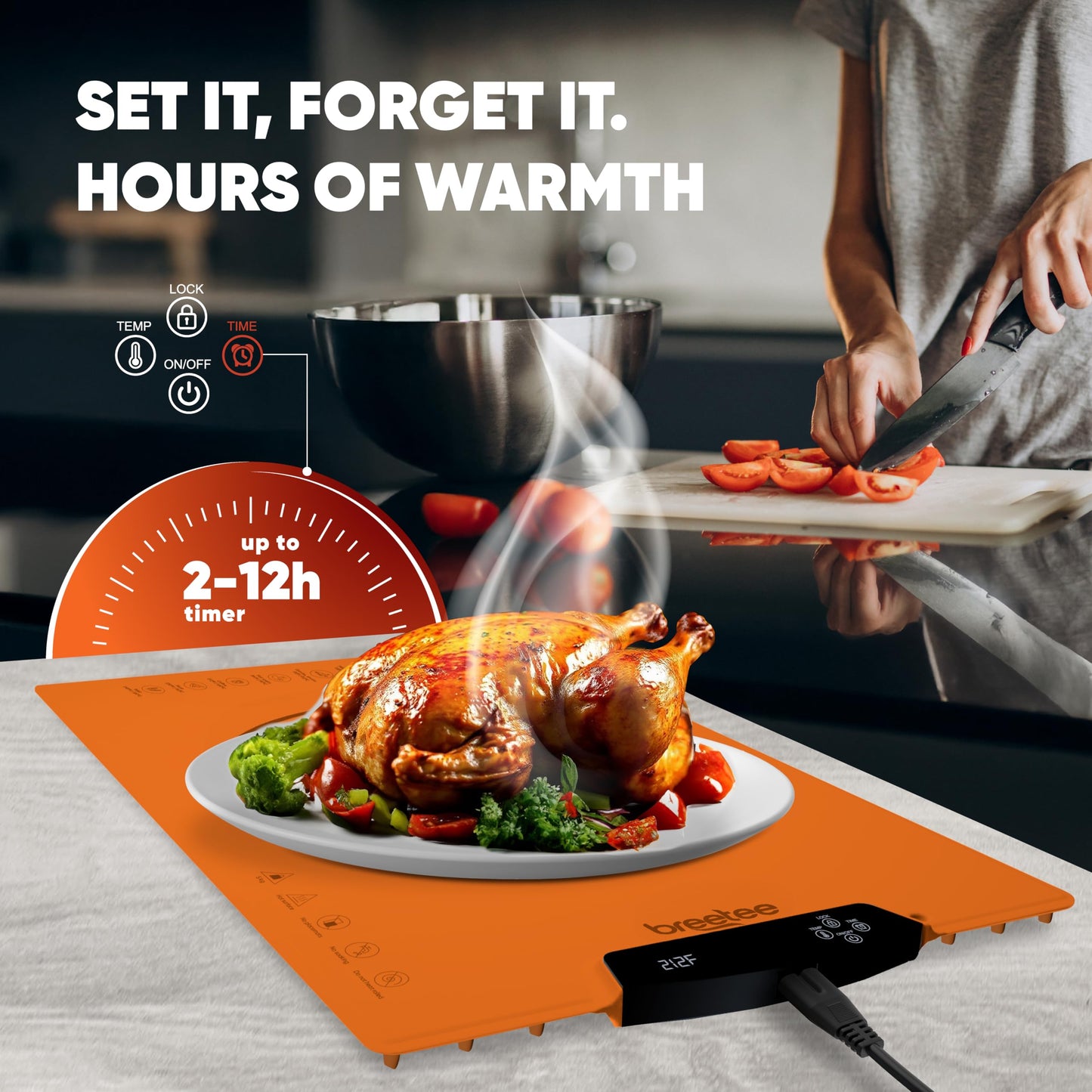 BREETEE Electric Food Warming Mat – Silicone Heating Mat for Food with 9 Temp Levels – Portable Roll Up Warming Mat for Food – Versatile Warming Tray for Buffet, Parties, Home, RV Kitchen