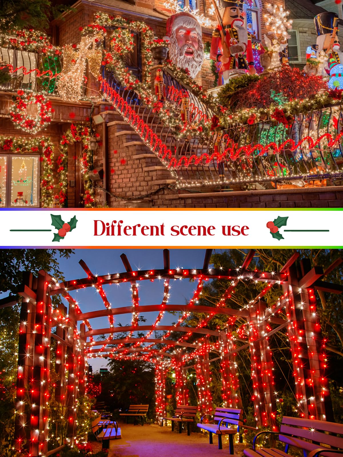 2025 New Christmas Cluster Lights 800 Led Flowing Twinkling  Fire er Fairy Lights With 15 Modes & Timer  Waterproof Christmas String Light For Indoor Outdoor Xmas Tree Party Garden Red And White