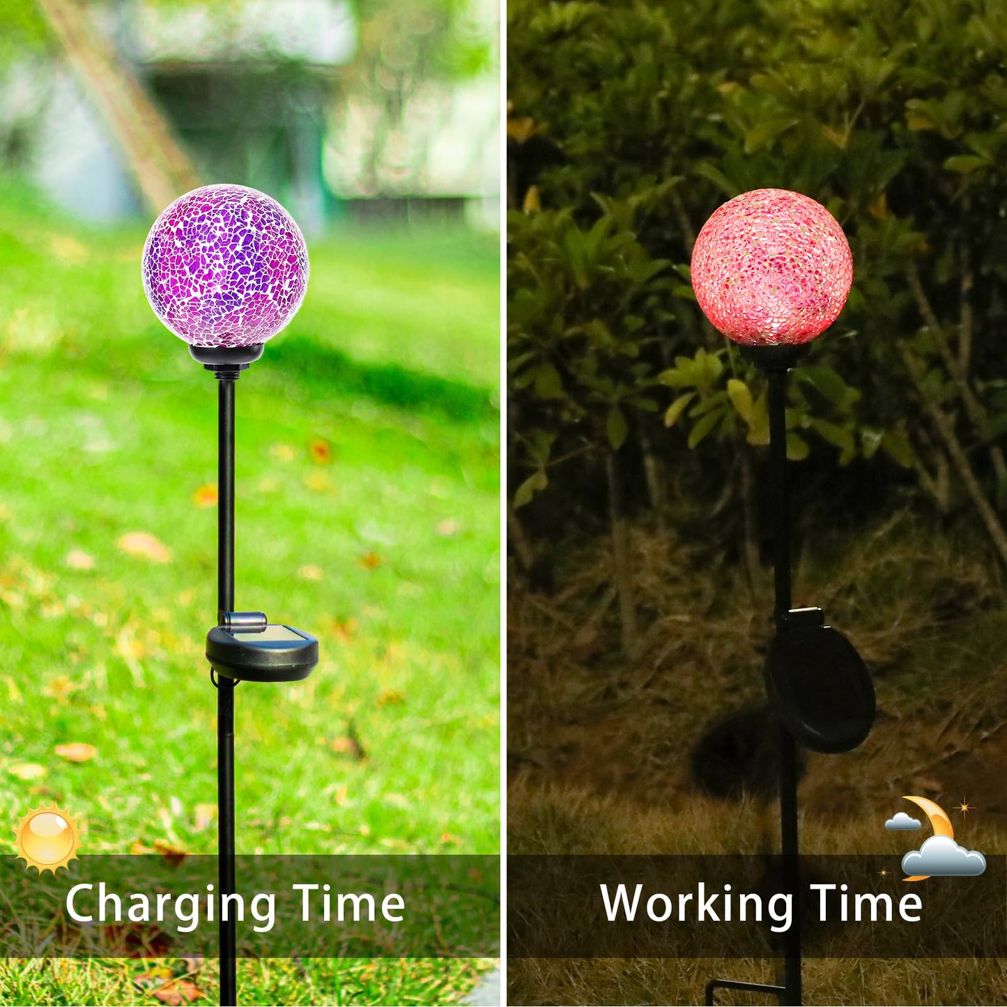 VCUTEKA Solar Garden Lights - Waterproof LED Stake Light, Mosaic Design, Purple & Red, for Landscape and Yard Decoration, Model B09Y536BVF