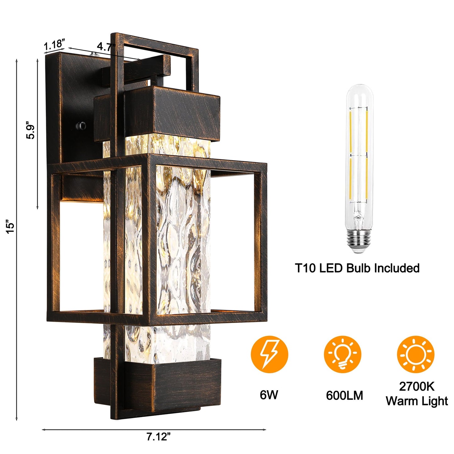 Partphoner Modern Outdoor Light Fixtures Dusk To Dawn Outdoor Lighting 2 Pack  15  Exterior Wall Sconce Waterproof Outside Porch Light For House With Water Glass Black Brushed Gold