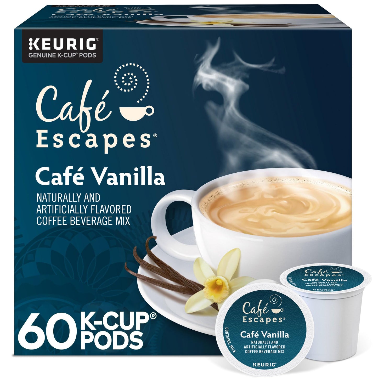 Caf   Escapes Caf   Vanilla Coffee Beverage, Single-Serve K-Cup Pods, 60 Count