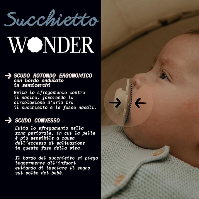 Suavinex Wonder Baby Pacifier, SX Pro Silicone Nipple, Reversible, Non Irritating Shield Design, 2Pk Pacifiers 6-18 Months, Made in Europe, Cloud/Lake