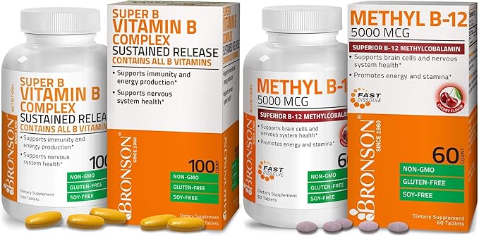 Methyl B12 5000 mcg Vitamin B12 Methylcobalamin Lozenges + Super B Vitamin B Complex Sustained Slow Release