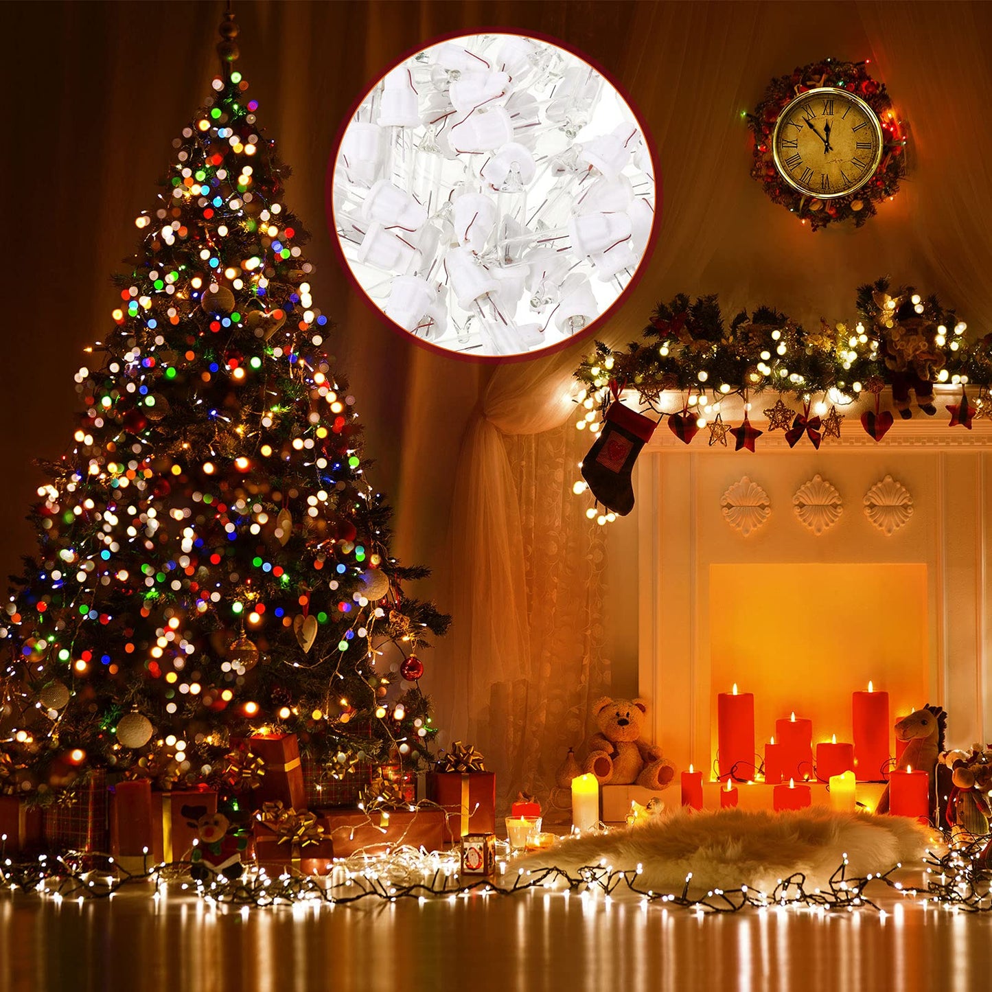 Mudder 100 Pieces 2.5V Replacement Christmas Tree Light Bulbs Mini Incandescent Wire String Lights Replacement Bulbs For Halloween  Xmas Tree Decoration  Holiday(White Base With Warm White Bulb)